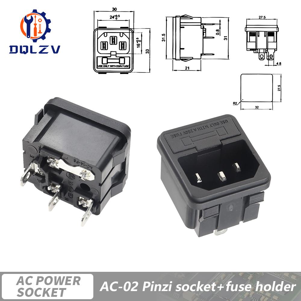 Inlet Plug Pin Connector 3 Pin IEC320 C14 Electrical Socket LED 250V Rocker Switch Brass 10A Fuse Computer Mount Accessories