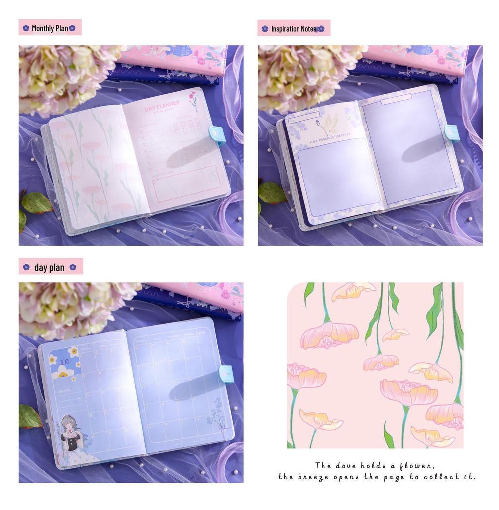 Fu You B6 PU Magnetic Buckle Rose Heartfelt Words Series Cute Girl Character Journal Notebook