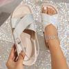 Wear One-pedal Slippers Outside the Home Color Cross-lace-up Buckle Flats Double-layer Ivory White Flat Slippers