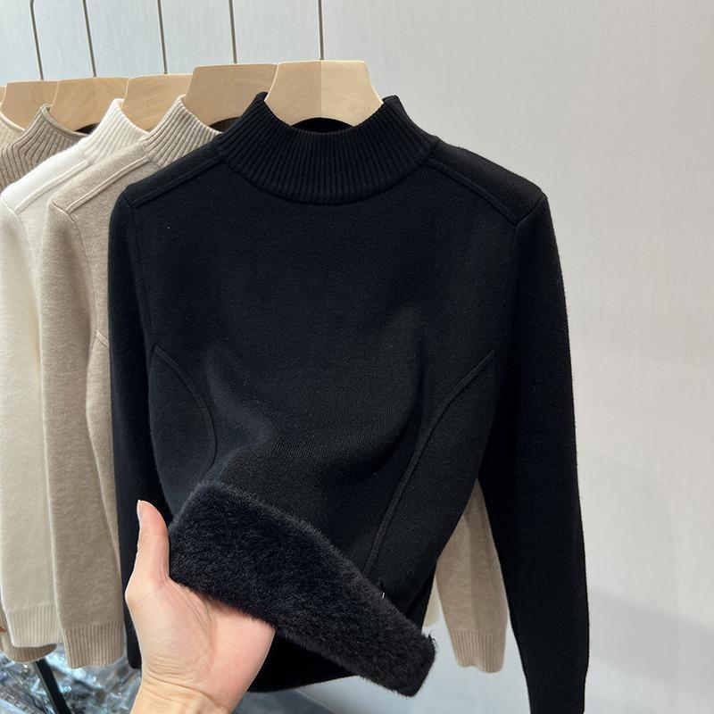 

Design sense fleece semi-turtleneck sweater women s autumn and winter thickened warm integrated fleece bottoming shirt One size [recommended 80-60kg]