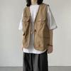 Unisex ležérní vesta bez rukávů s mnoha kapsami design vesta kabát zip knoflíky zapínání bunda cargo