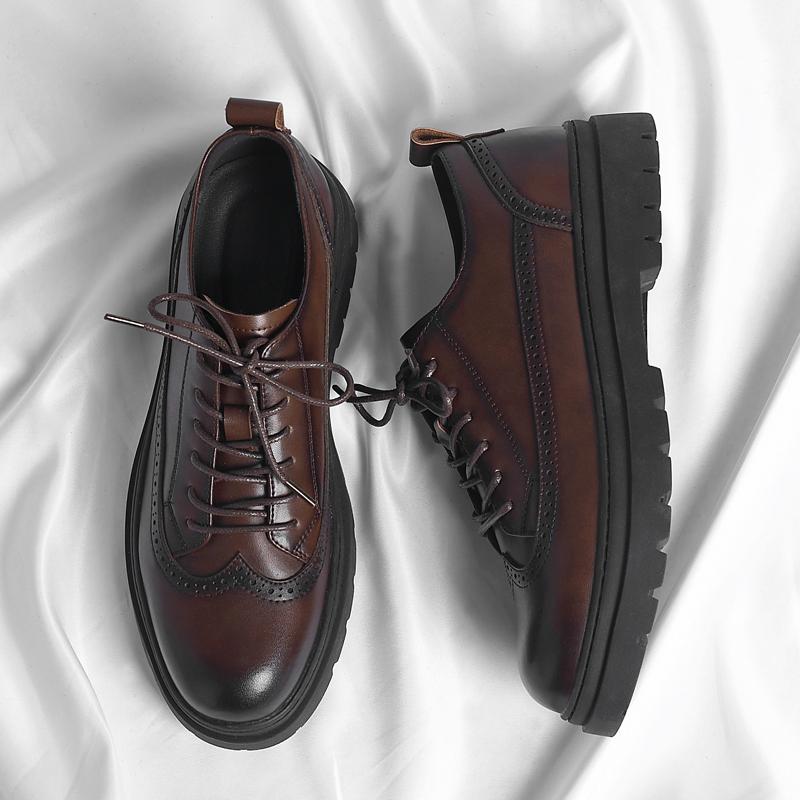 

Туфли дерби мужские из искусственной кожи на толстой подошве со шнуровкой и круглой головкой, однотонные, профессиональные, классические, британские, универсальные, мужские туфли 44 коричневый