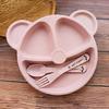 3Pcs/set Wheat Straw Baby Dishes Cartoon Tableware Set Kids Dinner Platos Baby Feeding Plate Training Bowl Spoon Fork Tableware