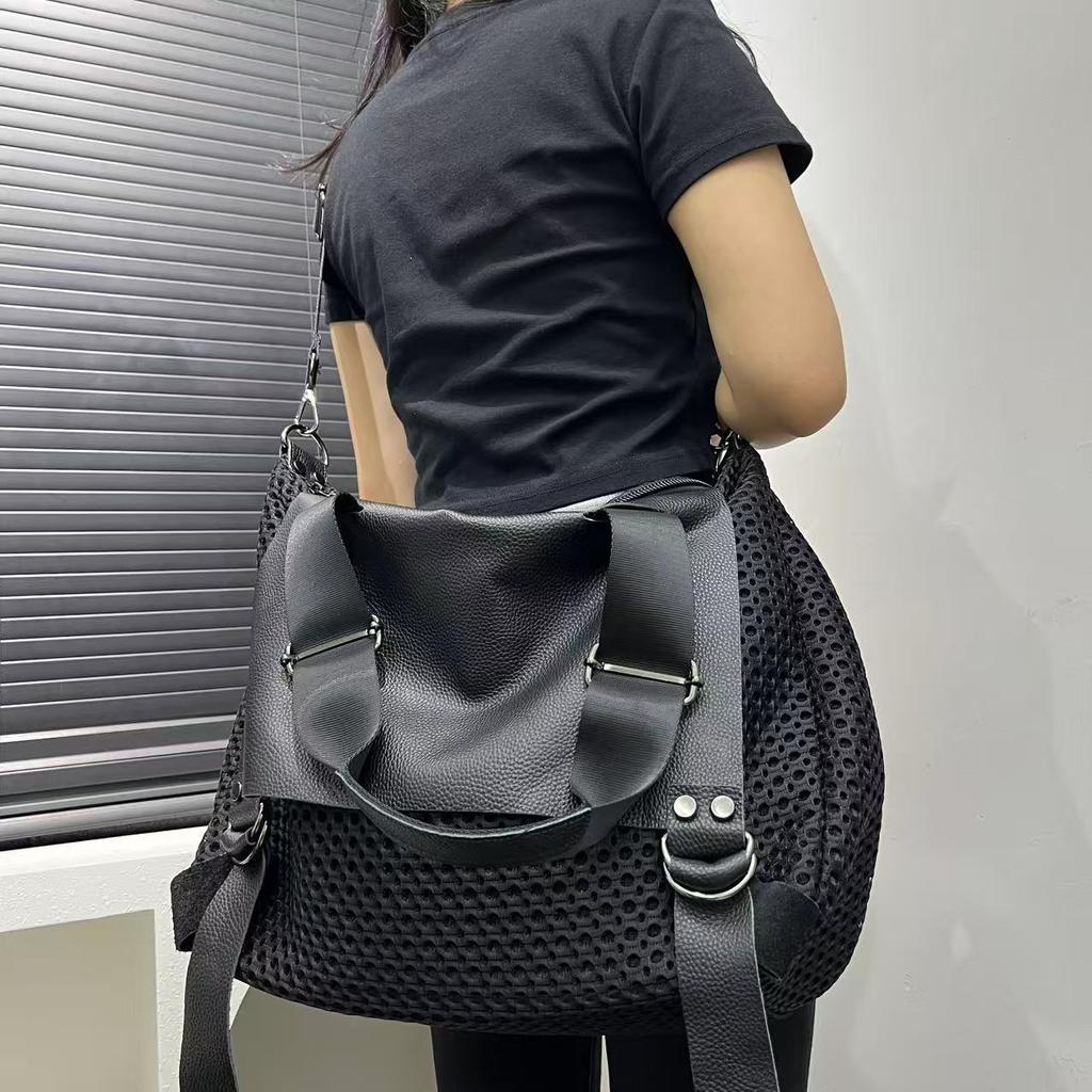 Ladies' Fashionable Retro Mesh Tote Bag with Large Capacity and Personalized Splicing, Single Shoulder Diagonal Cross Bag