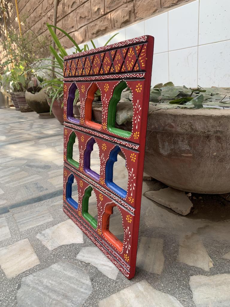 Colorful Hand Painted Wooden Wall Hanging | Indian Jharokha Style Folk Art | Boho Ethnic Home Decor