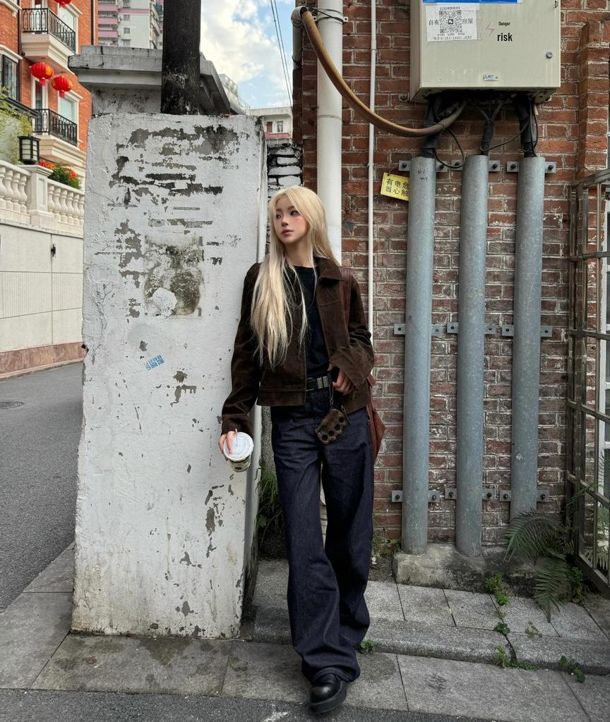 Unisex retro kávová semišová klopová bunda s pocitem jelení kůže - Regular Fit pro podzim/zimu