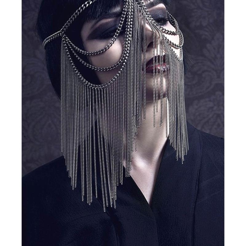 Fashion Head Chain Masquerade Mask Punk Tassels Face Chain Party Mask Headwear Chain Jewelry Gift for Women Girls