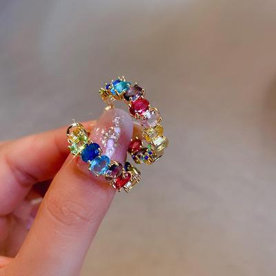 Personality Fashion Colorful Zircon Hoop Earrings Trendy Women Ear Cuffs Spring Summer 