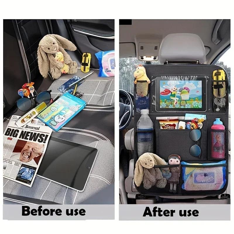 Car Back Seat Organizer with Touch Screen Tablet Holder Automatic Storage Pocket Protector for Travel