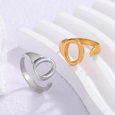 "Elegant Oval Titanium Steel Ring - Fade-Resistant Gold-Plated Stainless Steel, Light Luxury Style for Women"
