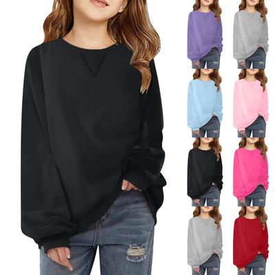 Children's Loose-Fit Sweatshirt Girls' Round Neck Casual Pullover Solid Color Hoodie