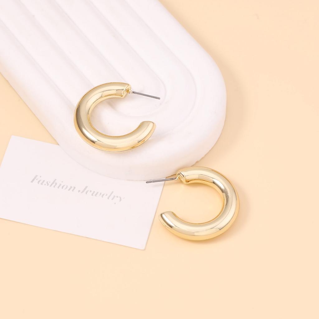 European and American hip-hop punk style metal unique texture, plain ring C-letter stud earrings, light luxury and high-end feel