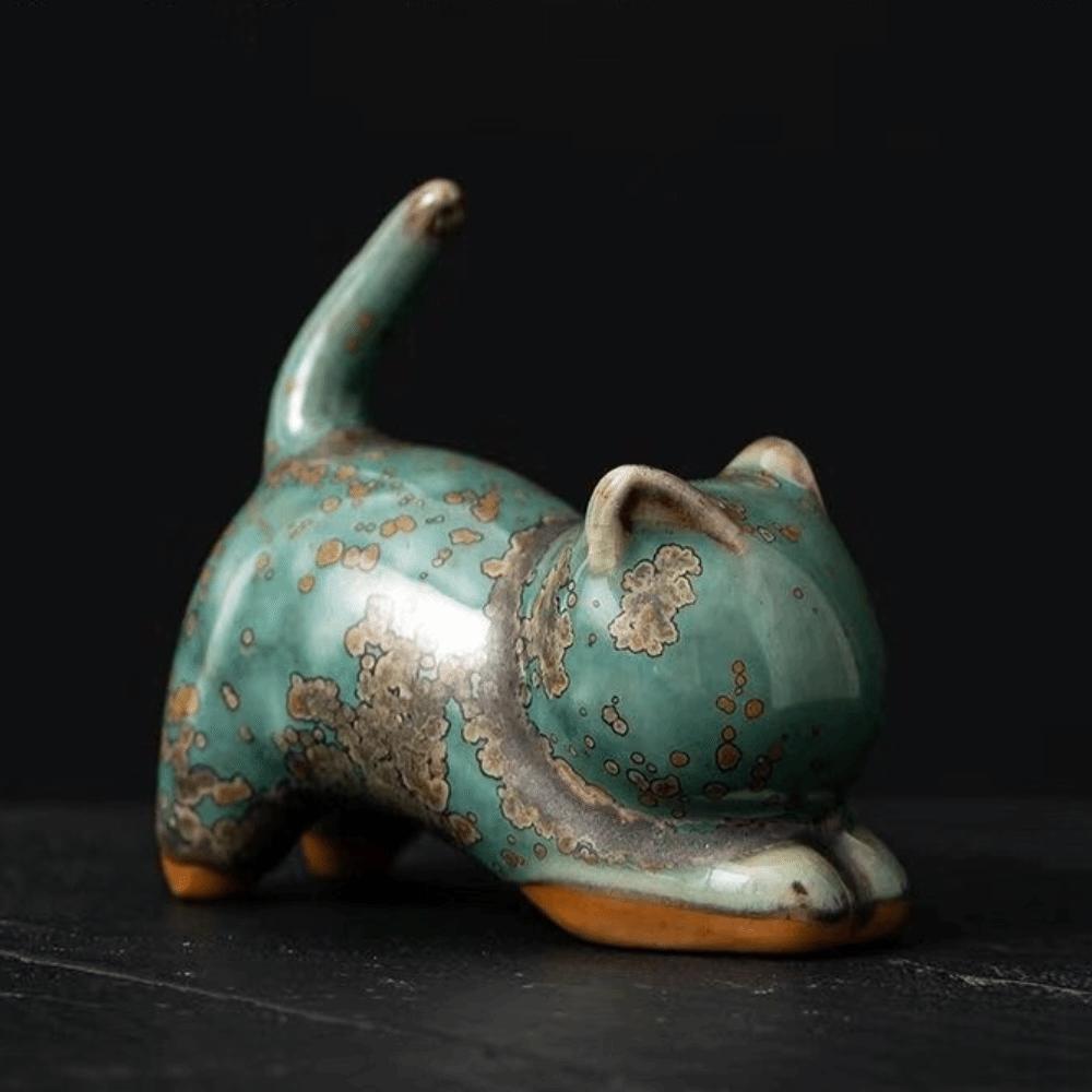 1/4pcs Cat Tea Pet Ceramic Ornament Craft Desktop Decoration Jun Porcelain Cat Tea Pet Chinese Style Lazy Cat Car Ornament