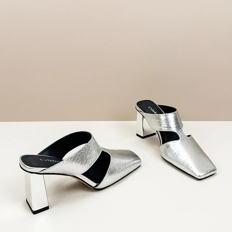 Mode Damen Schuhe Markendesign Sandale Slingback Gladiator Dick Absatz Sandale Quadratisch Zehenpartie Leder Lässige Sandalen Damen Pumps