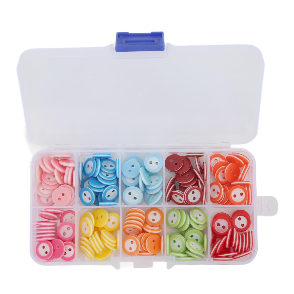 200 ks Šicí knoflíky 11mm Kulaté Barevné Pryskyřičné 2 dírky Řemeslné knoflíky s úložným boxem pro DIY řemesla Dětské oblečení