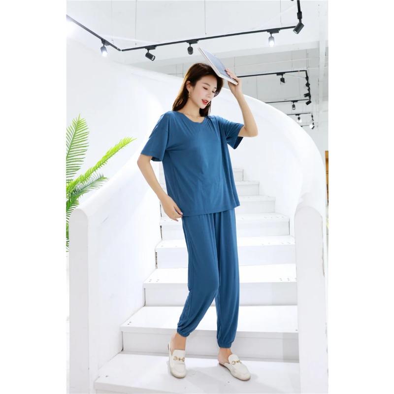 

Весенне-осенний женский модальный пижамный комплект, большой размер, домашняя одежда, свободная летняя пижама из двух частей, женский спальный комплект L