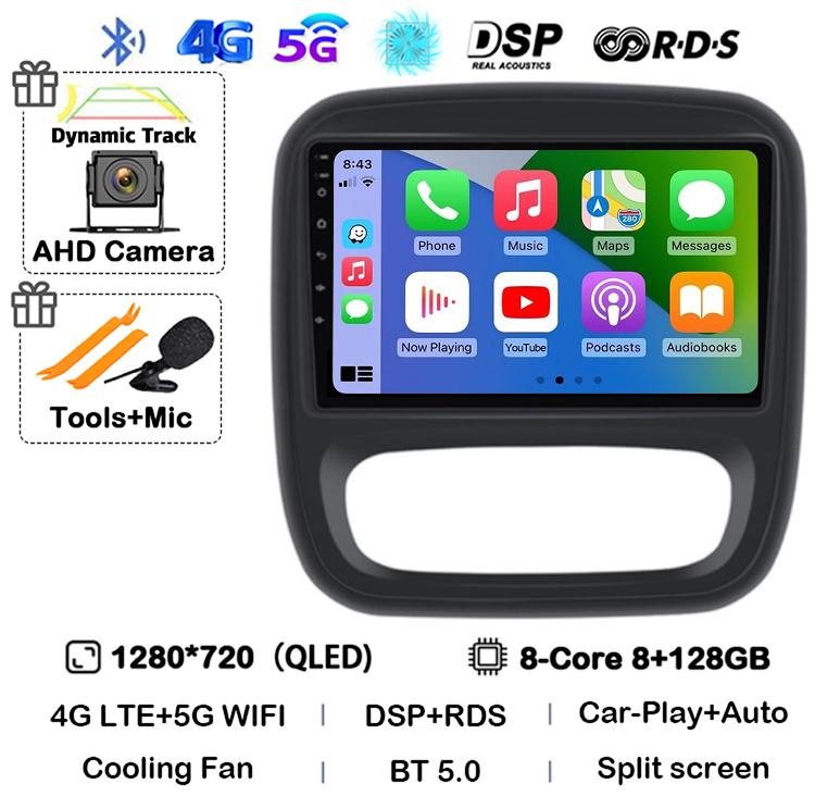Android 14 Carplay Auto For Renault Trafic 3 2014-2021 Opel Vivaro B 2014-2018 BT Autoradio GPS Multimedia Player Stereo WIFI+4G