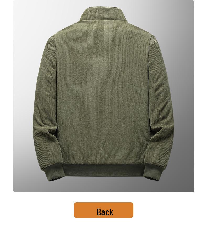 Men's Winter Corduroy Jacket with Stand-Up Collar and Lamb Wool Lining - Trendy, Thick, and Casual.