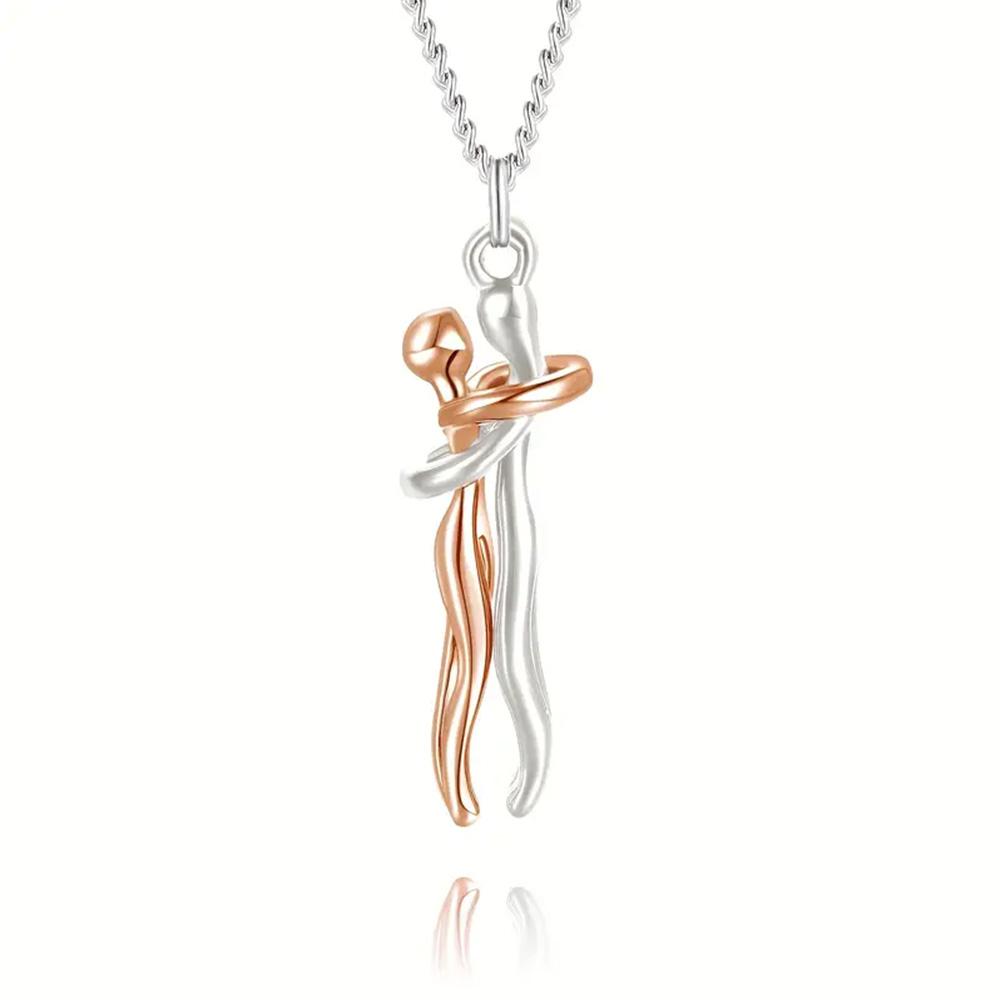 Koppel Omhelzing Hanger Ketting, Zwart Mode Liefhebber Getuige Sieraden, Heren en Dames Koppel Ketting white