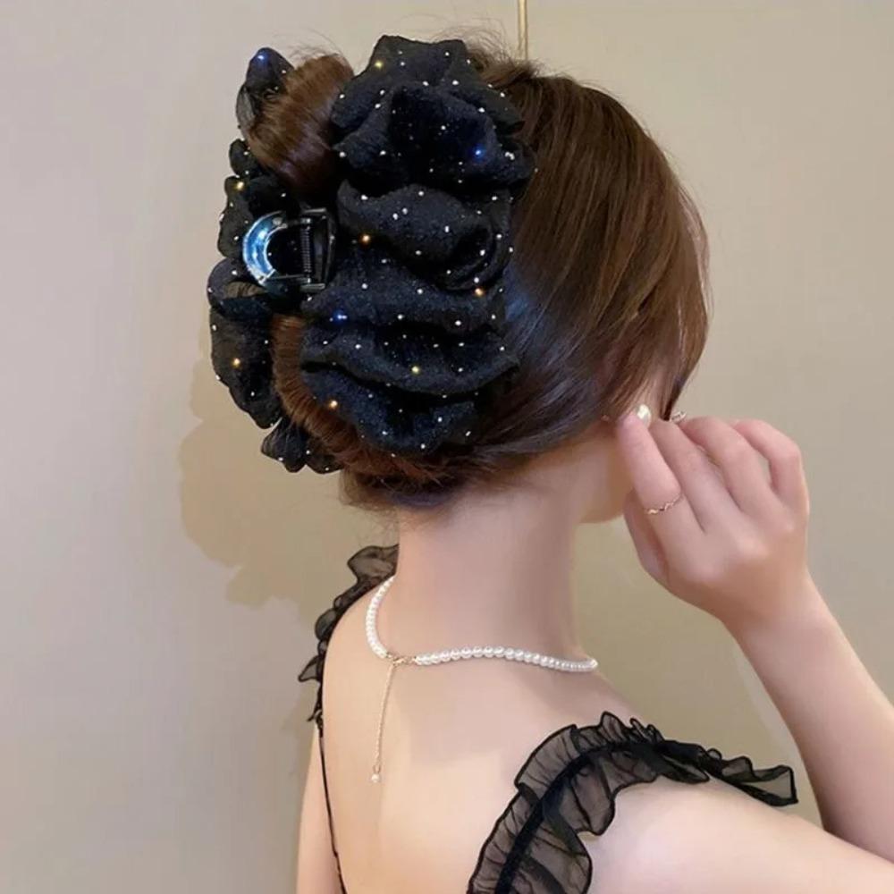 Double-Sided Mesh Silk Hairpin Plastic Ponytail Clip Advanced Sense Shark Hair Clip  Women Girls