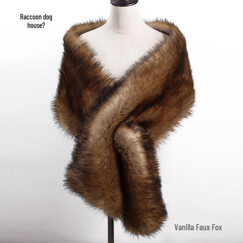 Women's Faux Fox Fur Shawl Cloak: Thick Autumn/Winter Bridal Evening Scarf and Neck Warmer
