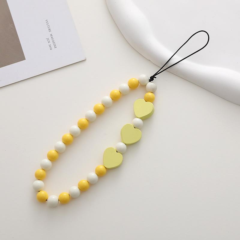 New Heart-Shaped Beaded Phone Chain, Wooden Heart Accessory, Anti-Drop and Anti-Loss Phone Case Pendant, Wristband