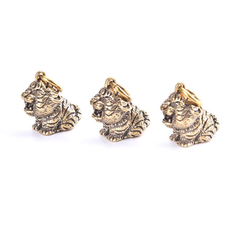 Brass Cartoon Little Tiger Animal Keychain Pendant Zodiac Tiger Small Pendant