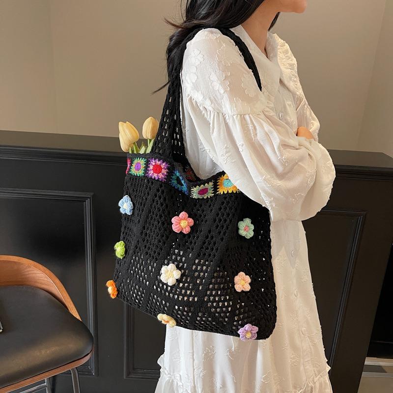 Large capacity knitted woven bag women's summer new casual shoulder bag seaside vacation beach bag
