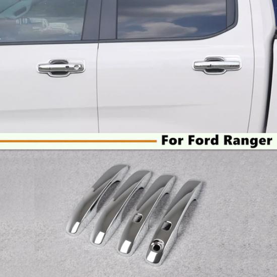 For -2025 Ford Ranger ABS Chrome Door Handle COVERS With Smart Keyholes 4PCS