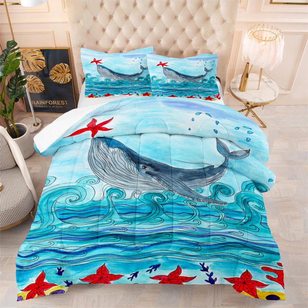 3d Digital Printing Thickened Feather Silk Quilt Whale Fat Quilt Cover Three-piece Set