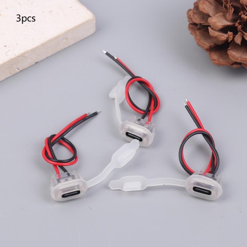 

3/6 Pcs 2Pin Usb Type-C Input Type Charging Socket Waterproof Female Jack Connector With Night Light Diy Charging Port 3A 5V A1 3PCS No Light