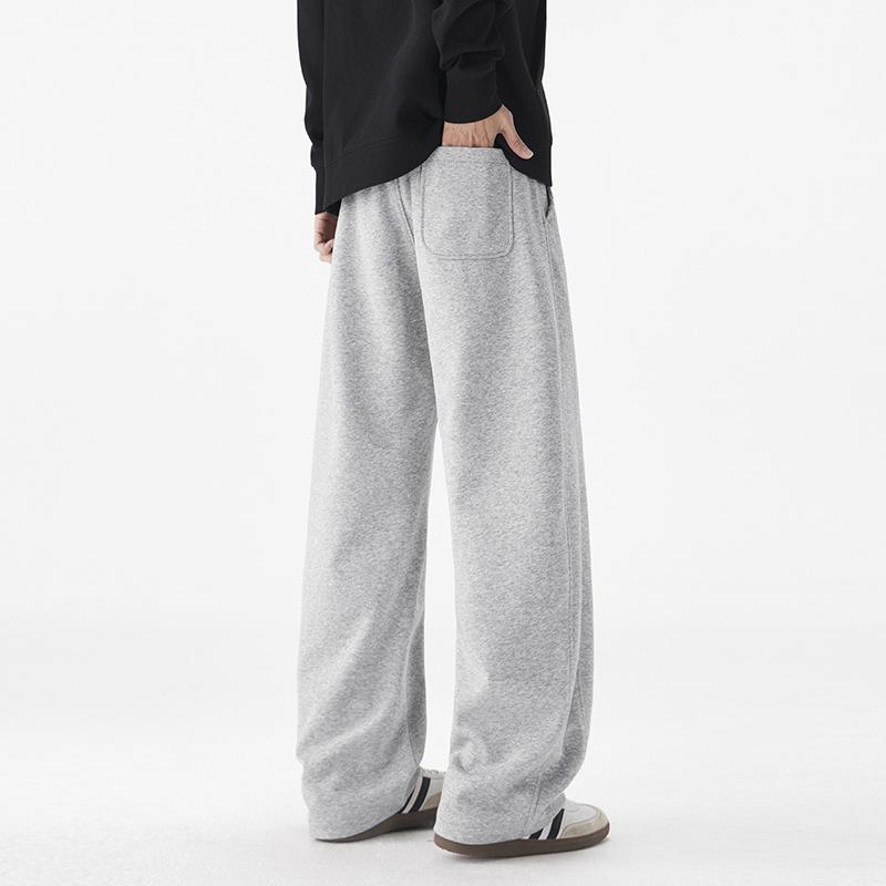 American trendy brand elastic waist scimitar sweatpants men's solid color simple and versatile loose wide leg drape casual pants men