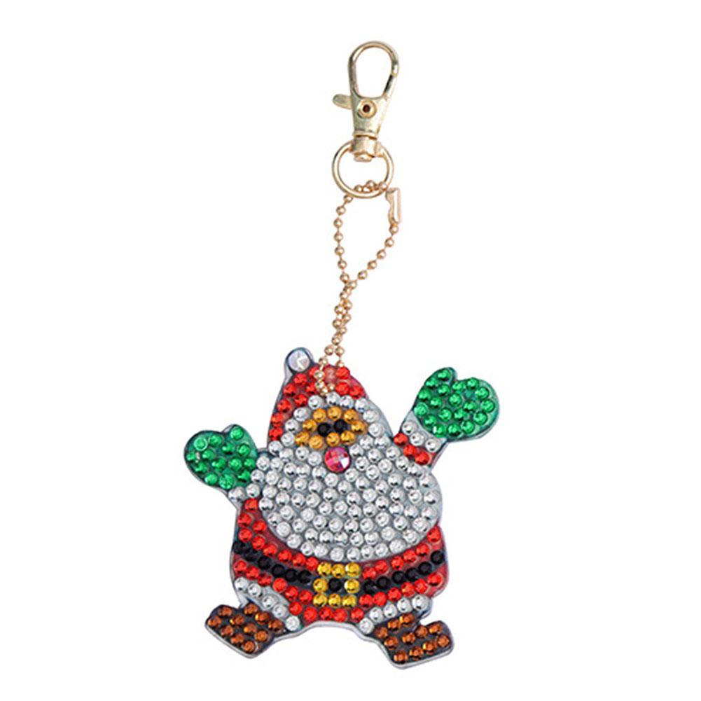 1 Set DIY Full Drill Christmas Theme Rhinestone Painting Keychain Resin Drill Pendant Cute Animal Key Chain Christmas