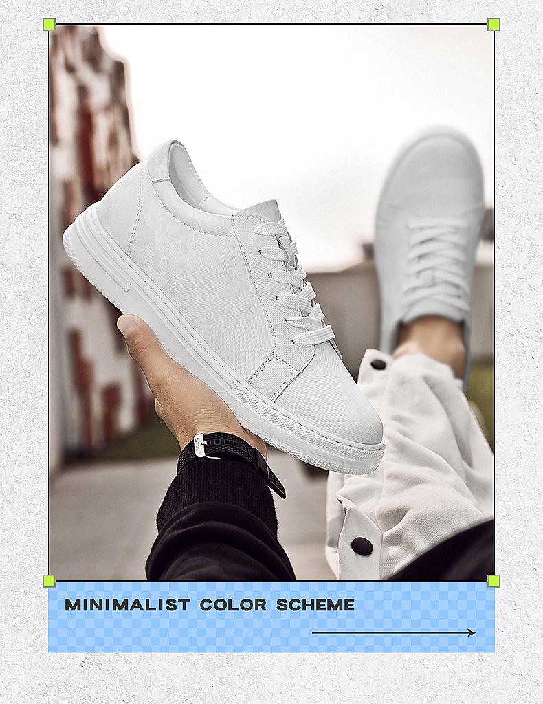 Autumn Plus Size Men's Height-Boosting Leather Sneakers (6CM) - Fashionable White Casual Shoes