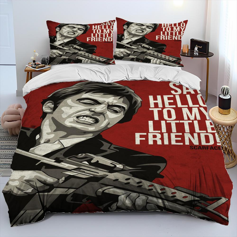 Film Scarface Tony 3D-Druck Bettdecke Bettwäsche-Set, Bettbezug Bett-Set Steppdeckenbezug Kissenbezug, King Queen Größe Bettwäsche-Set Kind