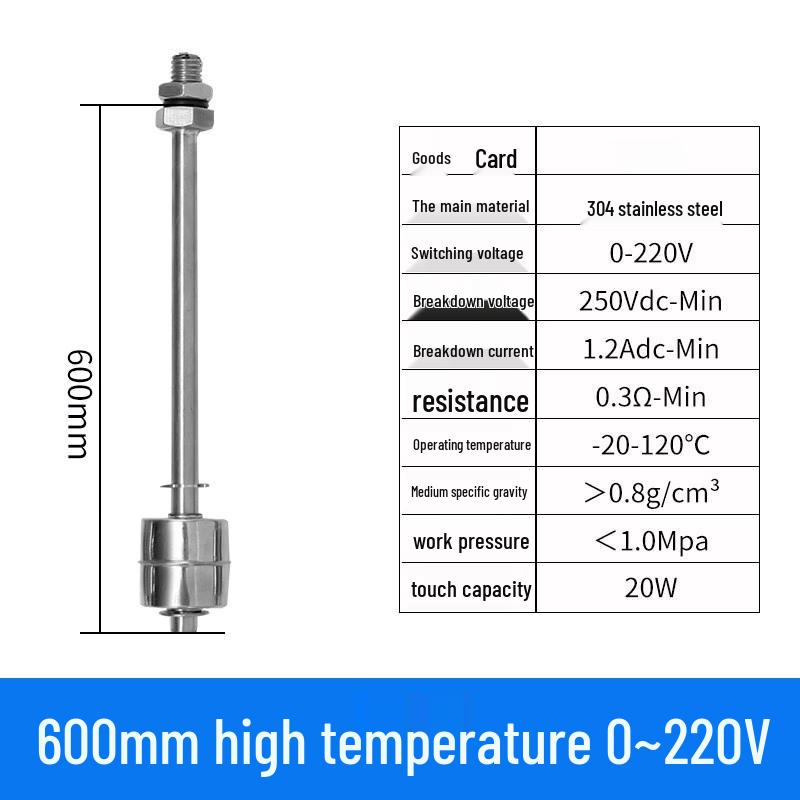 Jundingying 600mm High Temperature 304 Stainless Steel Water Level Sensor
