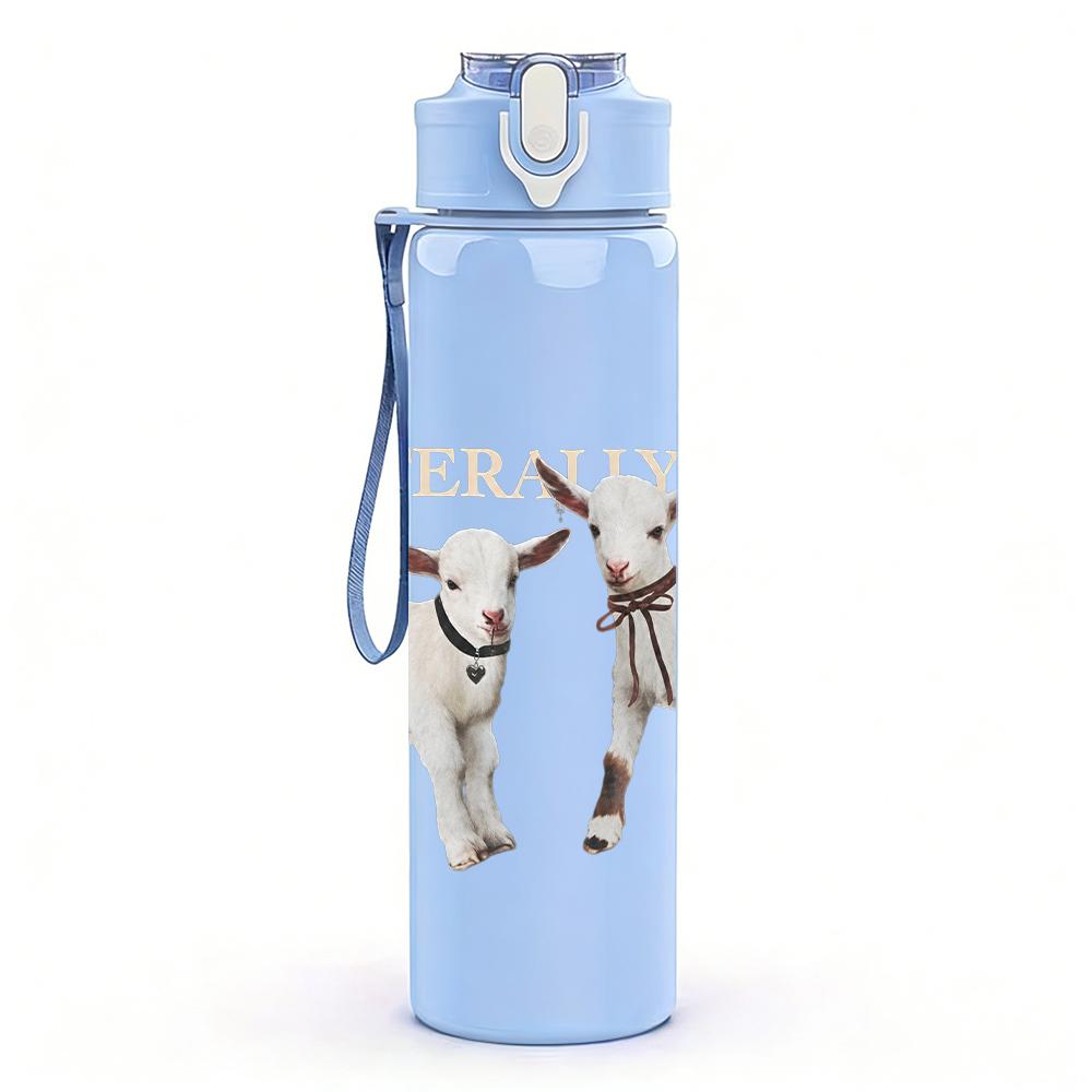 1PC Two White Goat Simple Minimalist Art Print 750ml Portable Sports Water Bottle Leakproof Gym Outdoor Travel Drink Cup