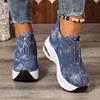 Casual Denim Platform Sneakers With Zipper Closure For Womens Autumn Walks