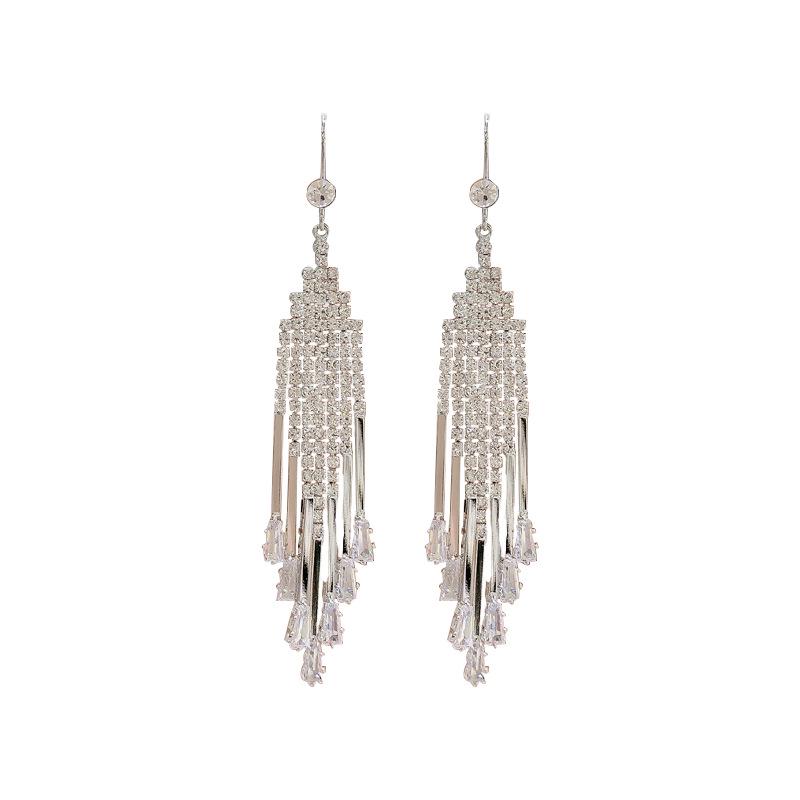 Exaggerated Long Geometric Diamond Tassel Earrings - Trendy, Flashy & Face-Enhancing