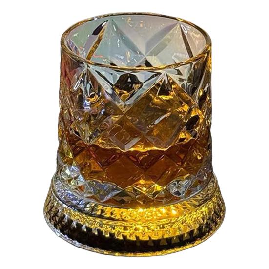 Rotating Whiskey Glass 360 Degree Spinning Lead-Free Tumbler for Bourbon 260ml Swirl Whiskey Glass C