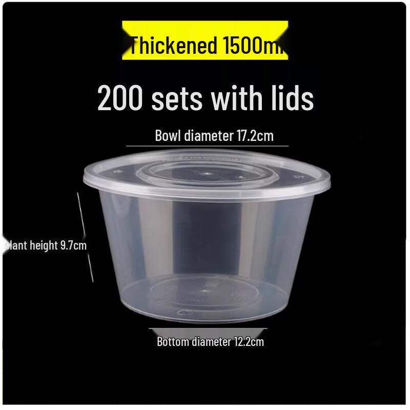Sanbeilai Disposable Round Plastic Meal Prep Containers with Lids, 1500ml