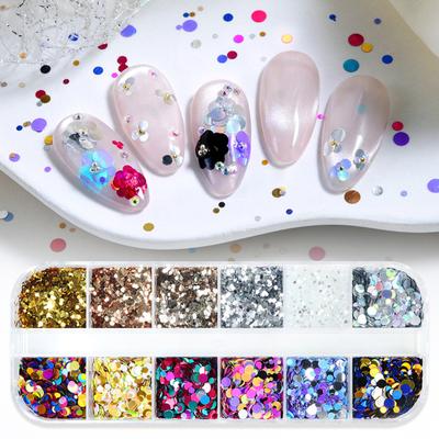1 Boîte Sequins Ronds Paillettes Nail Art 12 Compartiments Couleur Assortie Holographique Charms Feuille pour Ongles Bricolage Design d'Ongles Artisanat Manucure Accessoires de Décoration