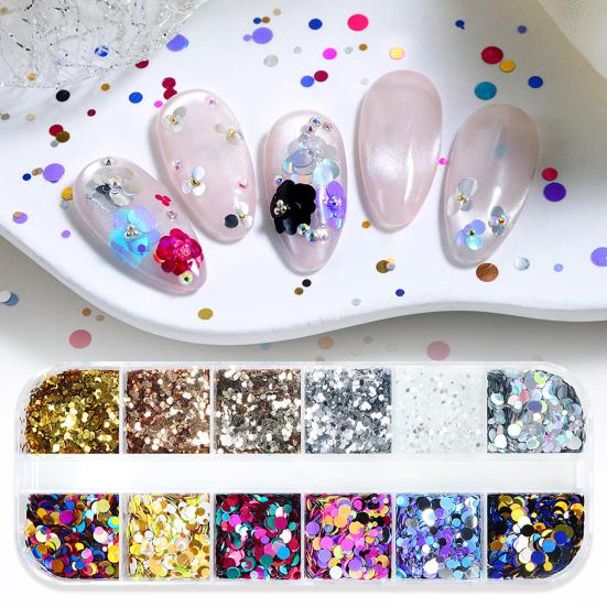1 Box Round Glitter Nail Art Sequins 12 Grids Assorted Color Holographic Nail Charm