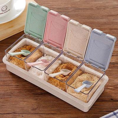 1Pc Wheat Straw Seasoning Box Pepper Spice Shaker Salt Seasoning Transparent PP Kitchen Cruet Condiment Bottle Jars Storage Box