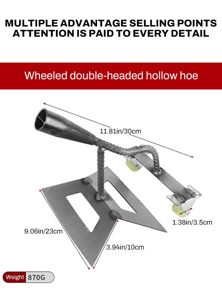 Ręczna głowica do pielenia pchania, dwugłowicowa kultywator na kółkach, chwastownik ze stali manganowej, motyka ogrodowa, podwójne zastosowanie do pielenia i spulchniania gleby