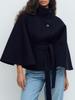 2025 Women's Solid Color Cape Trench Coat with Stand Collar and Belt for Autumn and Winter
