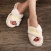 Embroidered Plush Slippers Indoor Anti Slip and Toe Exposed Slippers