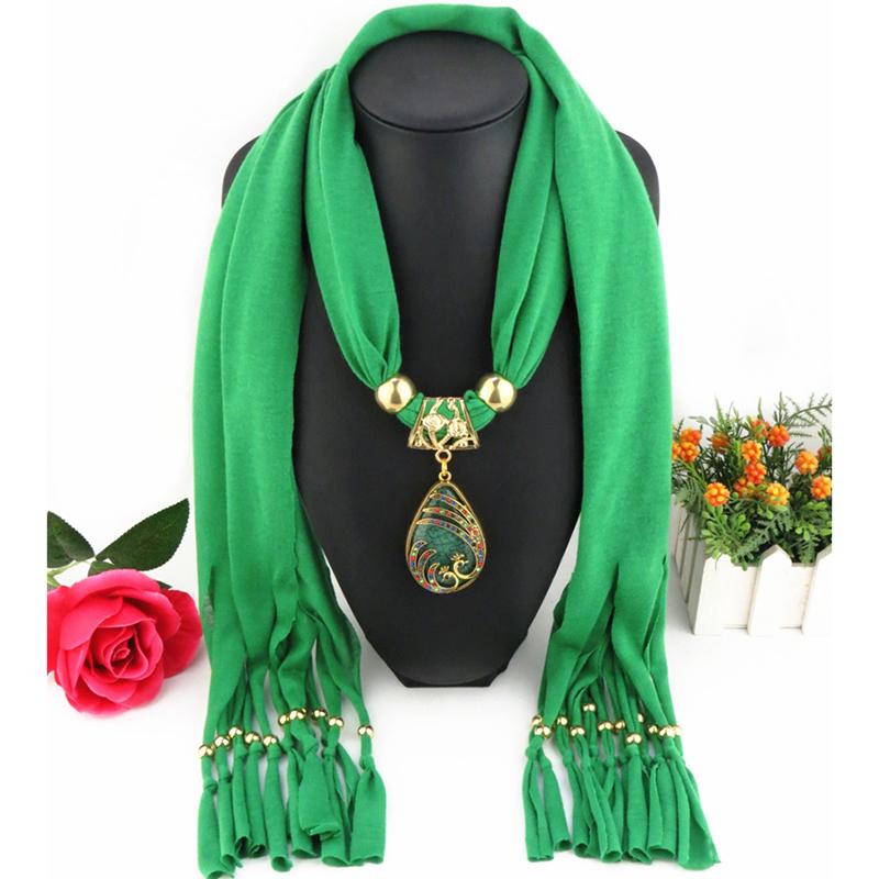 Elegant Embellished Scarf Necklace with Tassel & Pendant – Boho Fashion Statement Jewelry for Women, Multi-Color Available