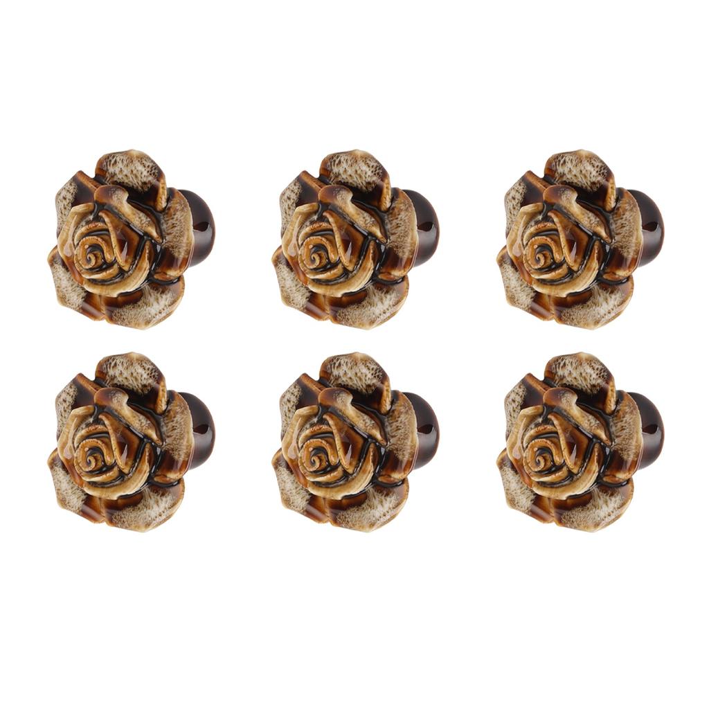 6Pcs Cabinet Knob Rose Flower Shape Delicate Ceramic Knob for Dresser Drawer Leopard White