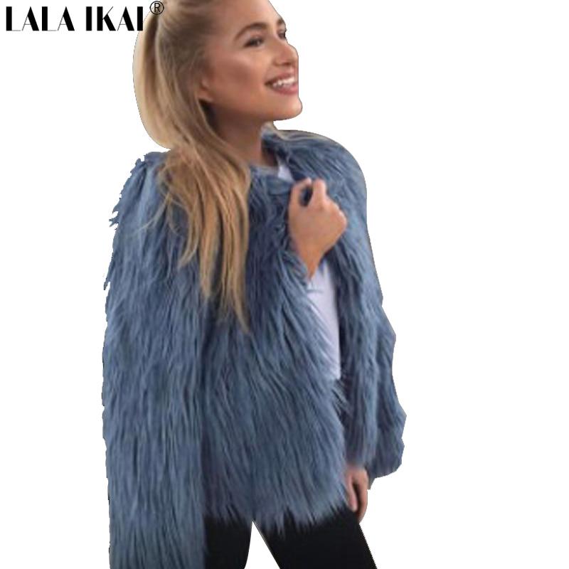 Women Hairy Shaggy Faux Fox Fur O-Neck Short Jackets Gradient Gray Coat New